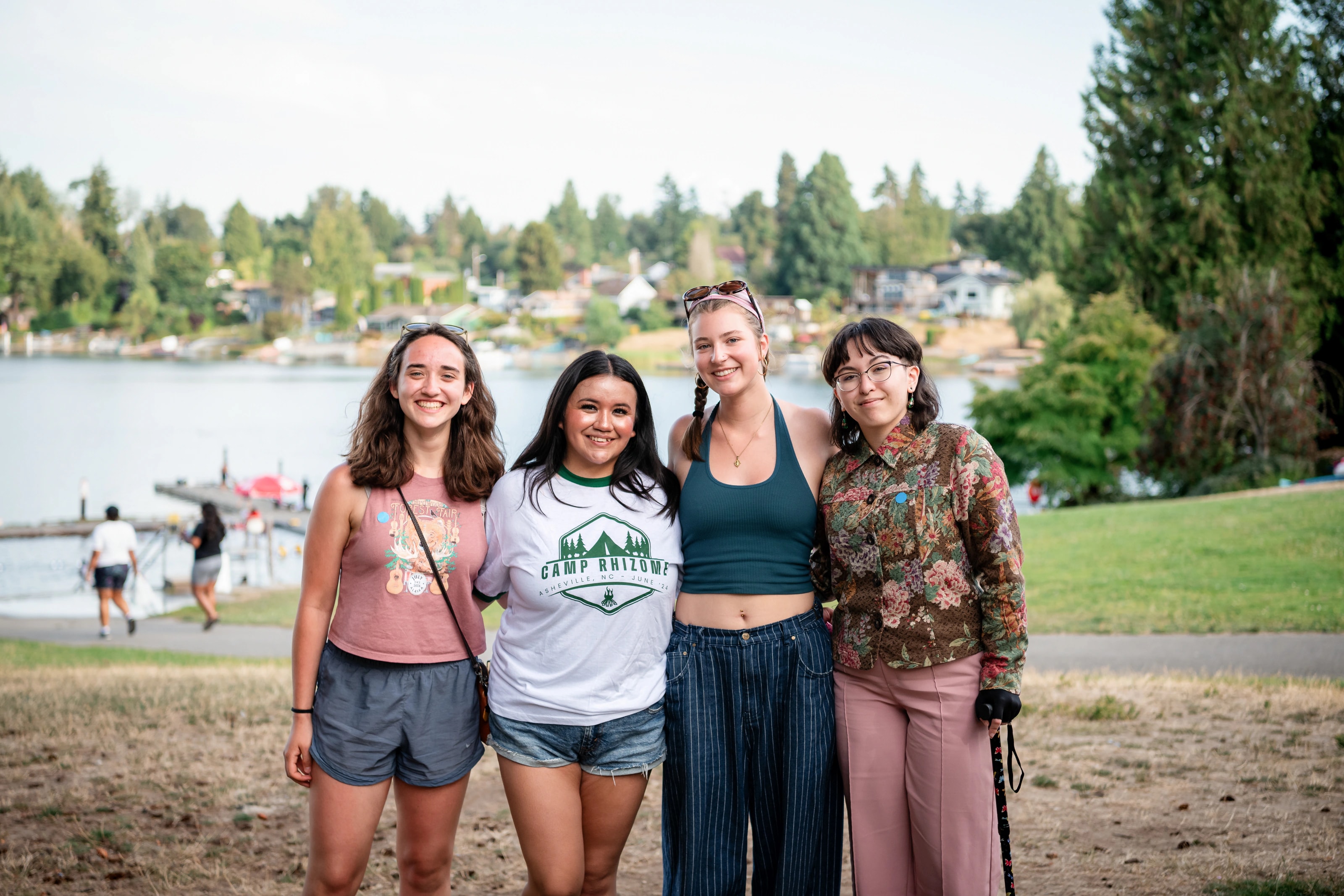 A small group of Rhizome community members gathered in a park